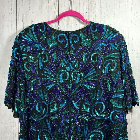 Laurence Kazar Vintage Silk Sequin Top Glam Partywear 3X Holiday Sparkle - Picture 12 of 16